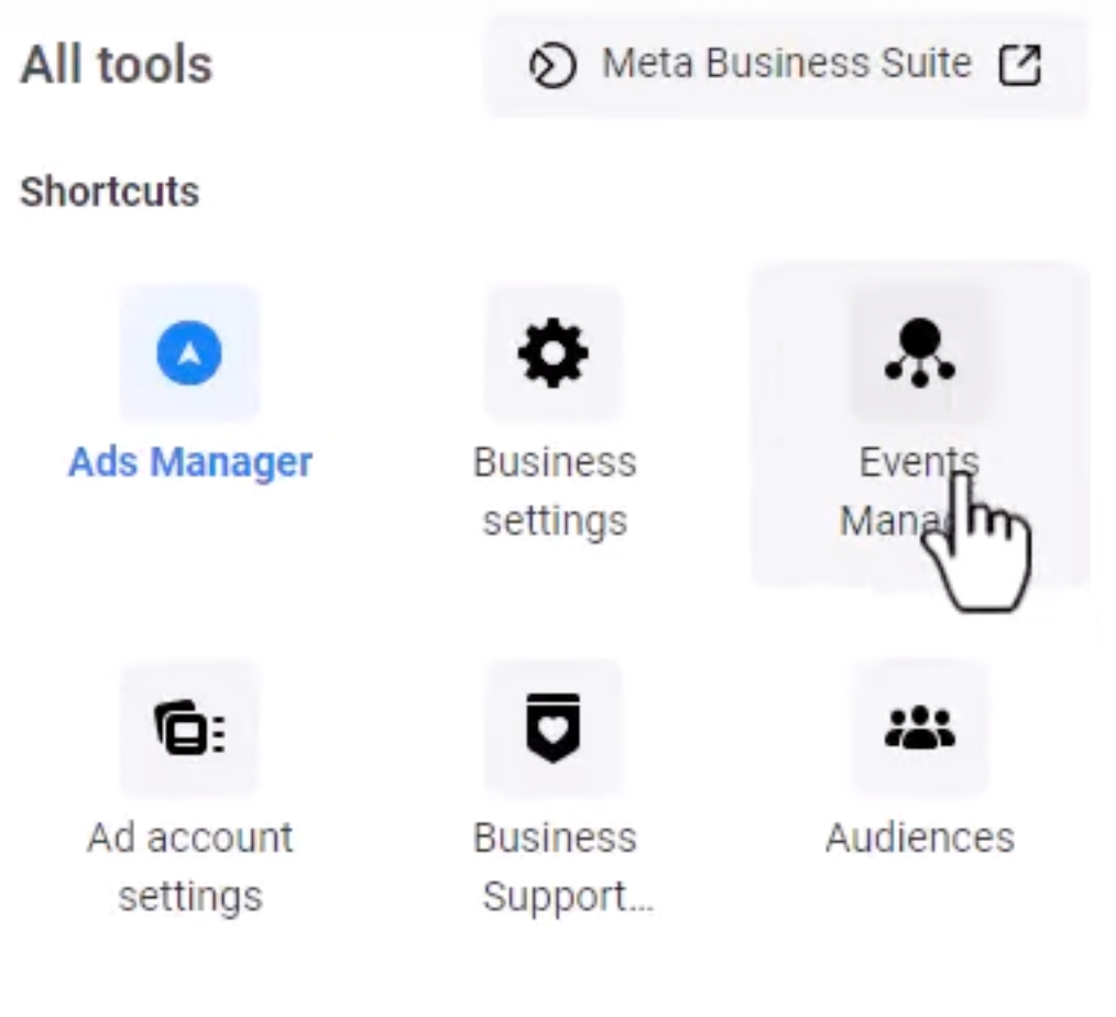 The All Tools menu, where you'll find the Events Manager