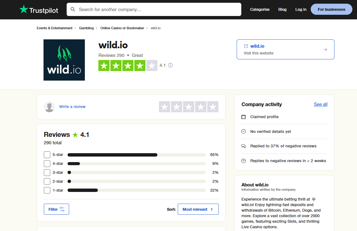 wild.io trustpilot reviews