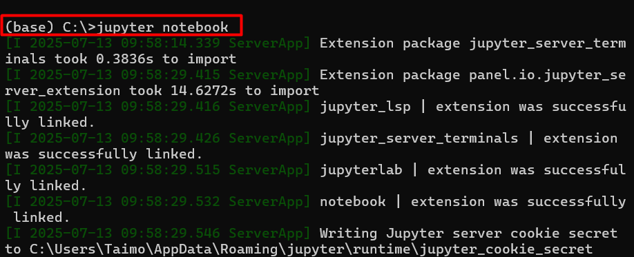 Launching jupyter notebook
