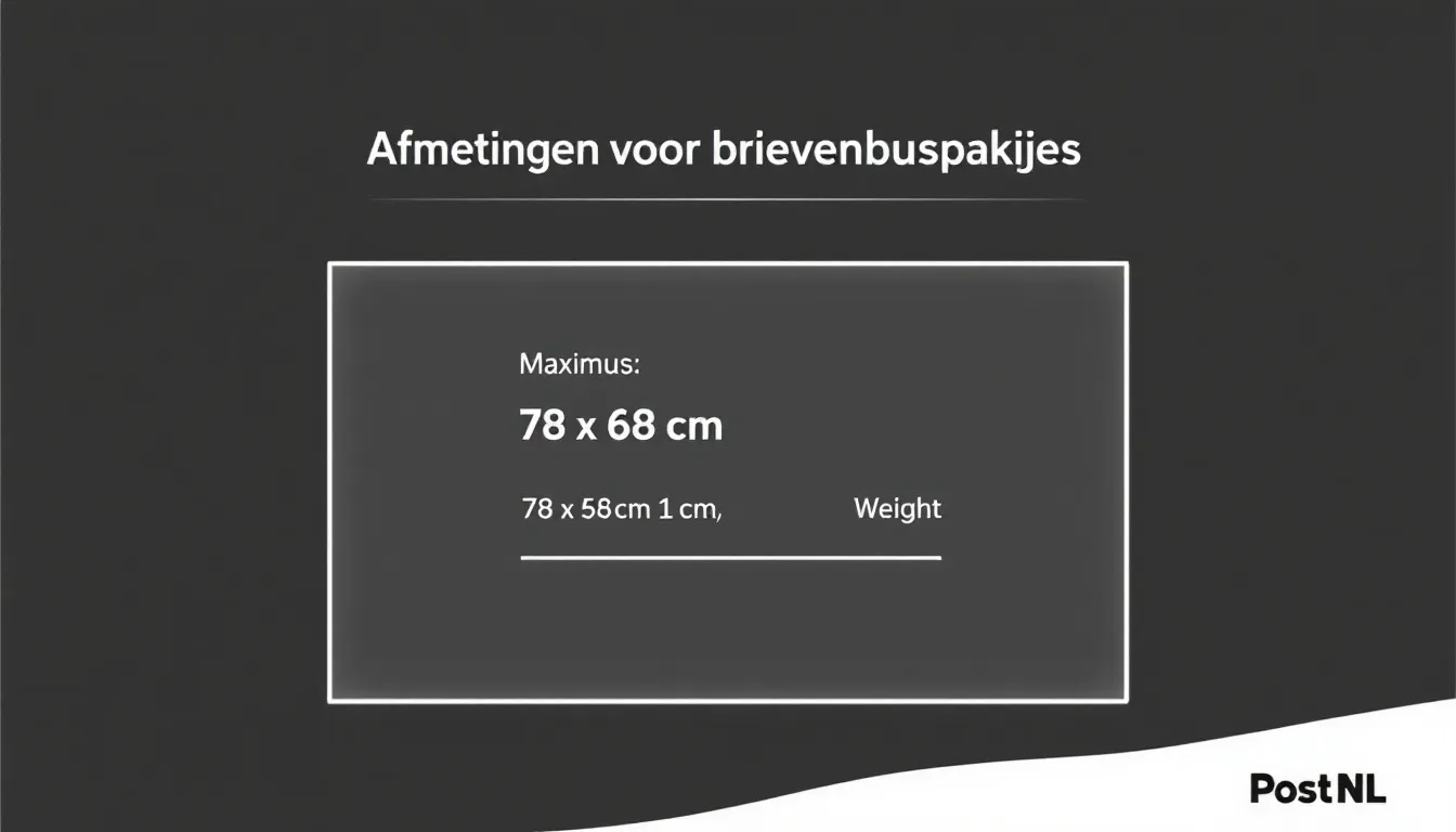 Afmetingen voor brievenbuspakjes, inclusief maximale afmetingen van 78 x 58 cm.