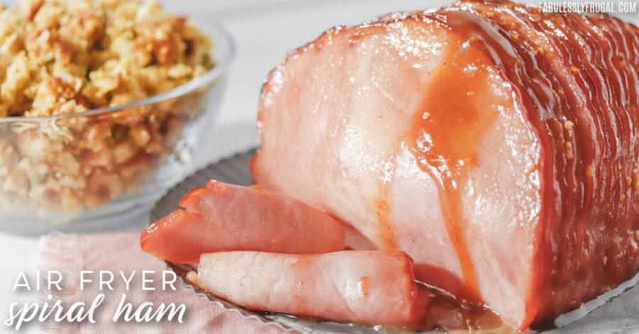 Air fryer ham is quick and easy. It takes half the time and it so sweet with this amazing honey brown sugar glaze