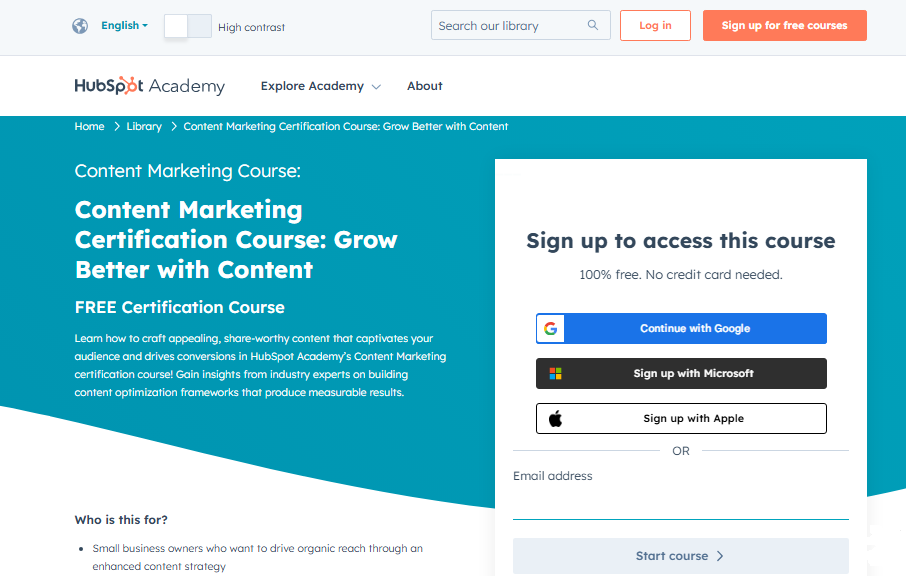 Content Marketing Certification by HubSpot Academy