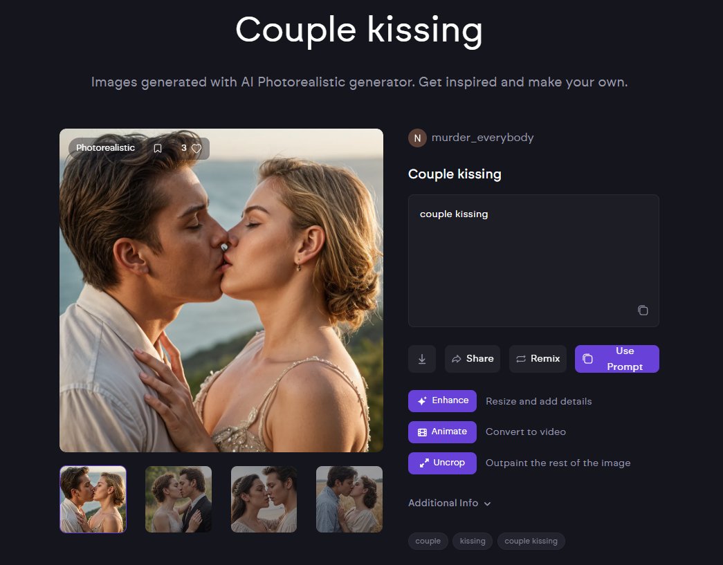 Makepix: Free AI Couple Kissing Photorealistic Generator