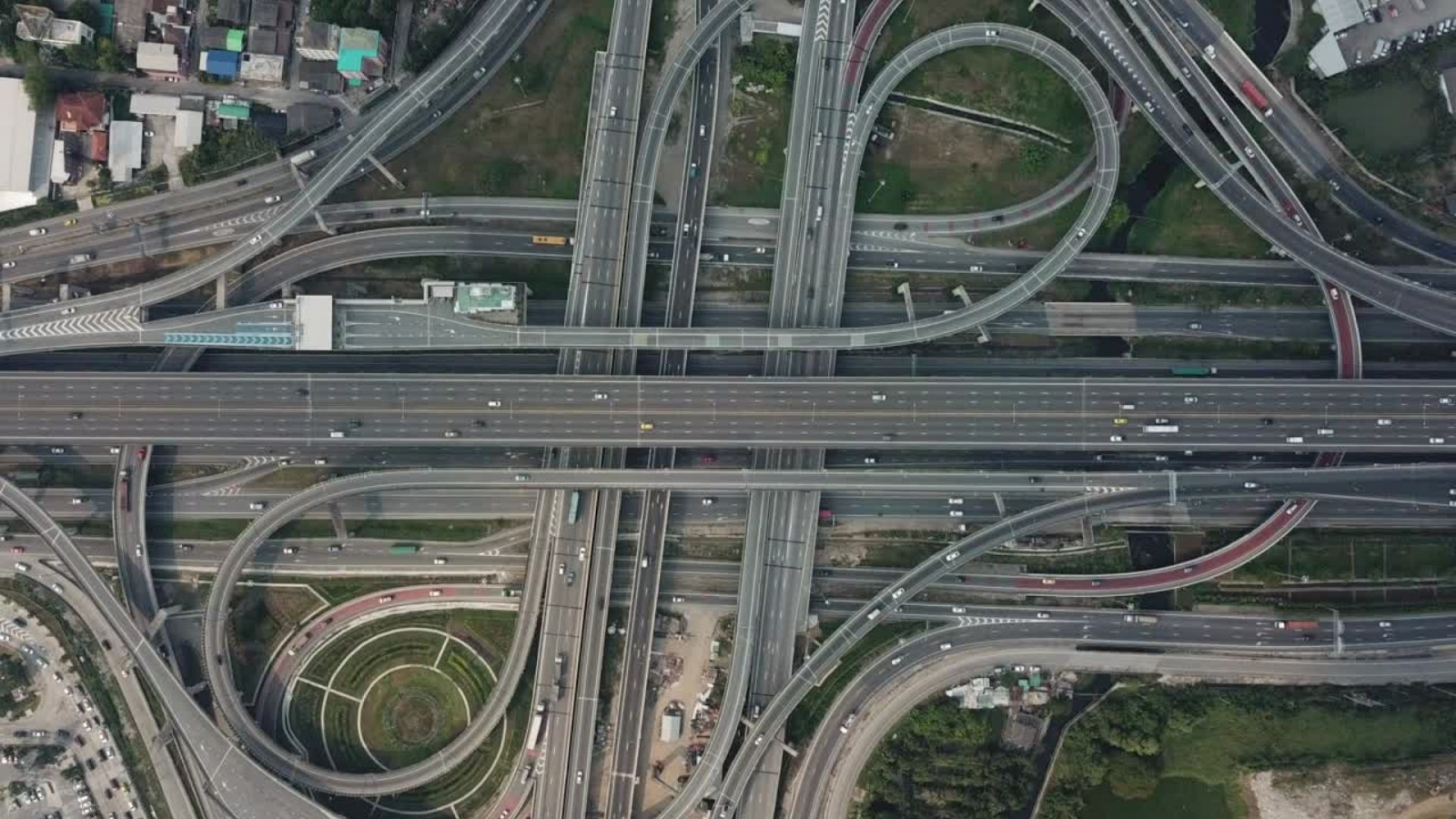 A picture of a complex freeway interchange system.