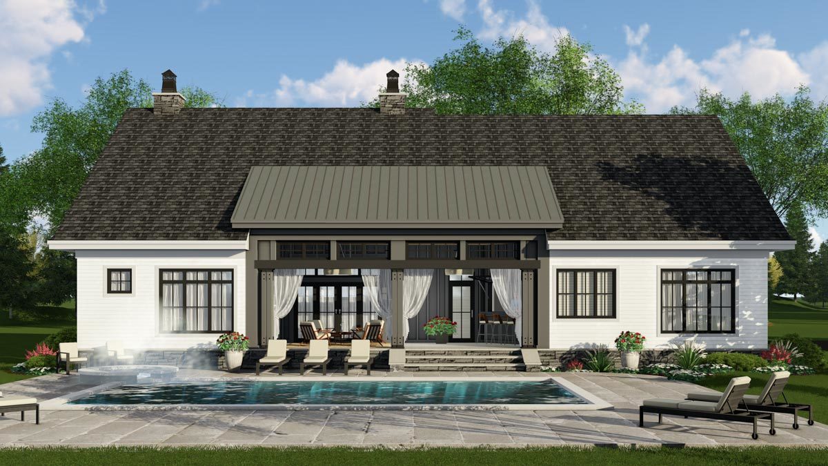 Rear rendering of the two-story 4-bedroom New American home.