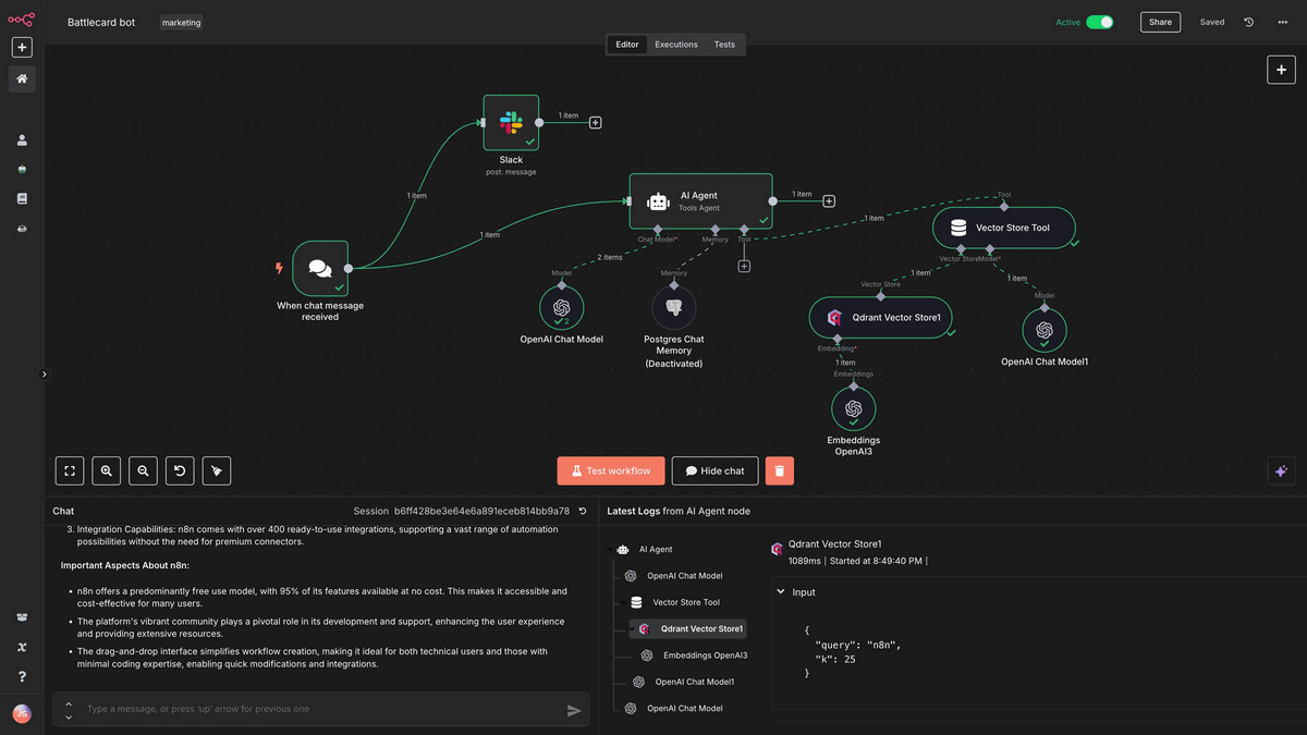 n8n has a built-in agent log feature that simplifies debugging