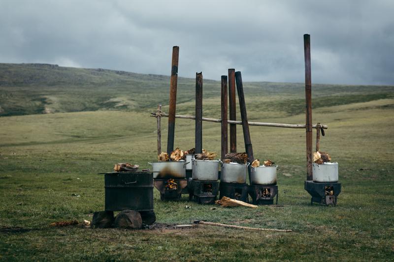 The “kitchen” at the wedding party. What’s being cooked is mainly boiled mutton with noodles—extremely delicious!