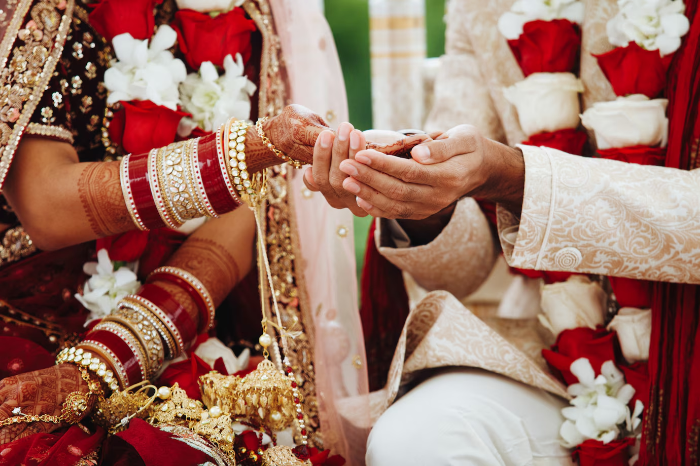 Traditional Indian wedding mandap adorned with flowers and drapes, symbolizing sacred rituals and cultural heritage.