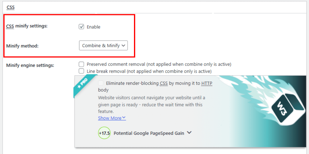 Enable CSS Minify Settings