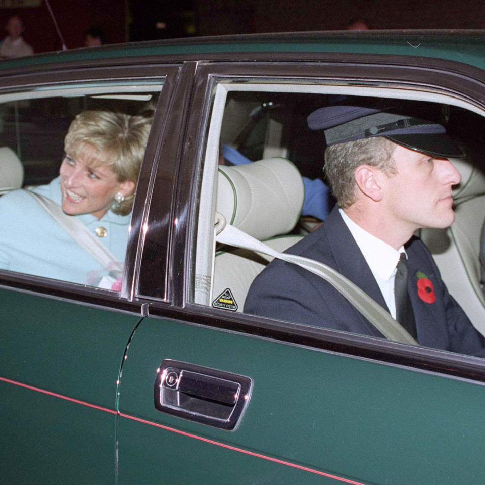 princess Diana in a car with driver