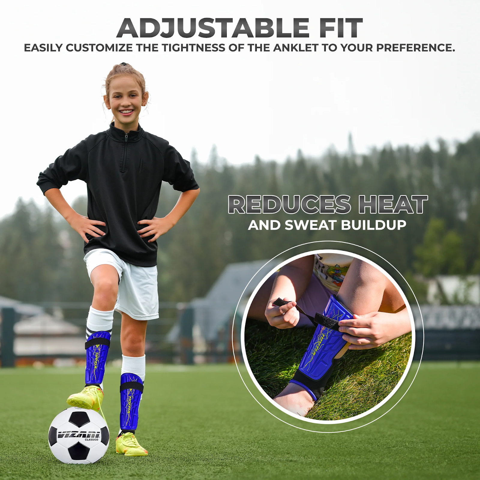 Soccer Shin Guard with Detachable Ankle Protection-Blue