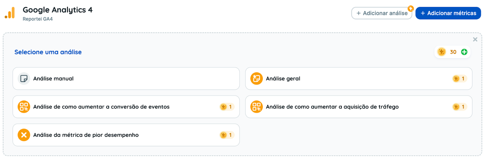 Análises de GA4 no Reportei AI