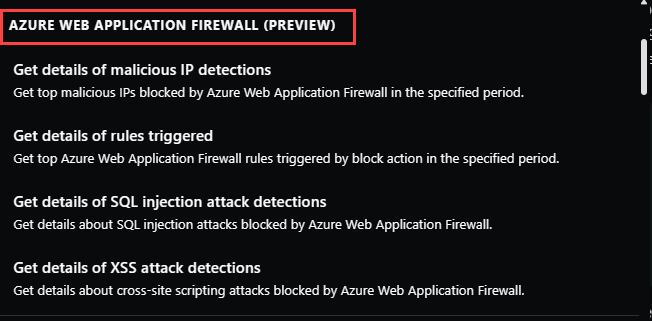 Screen capture of the Azure Web Application Firewall capabilities that can be run in the standalone experience.