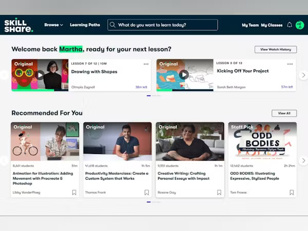 Skillshare's personalized Dashboard
