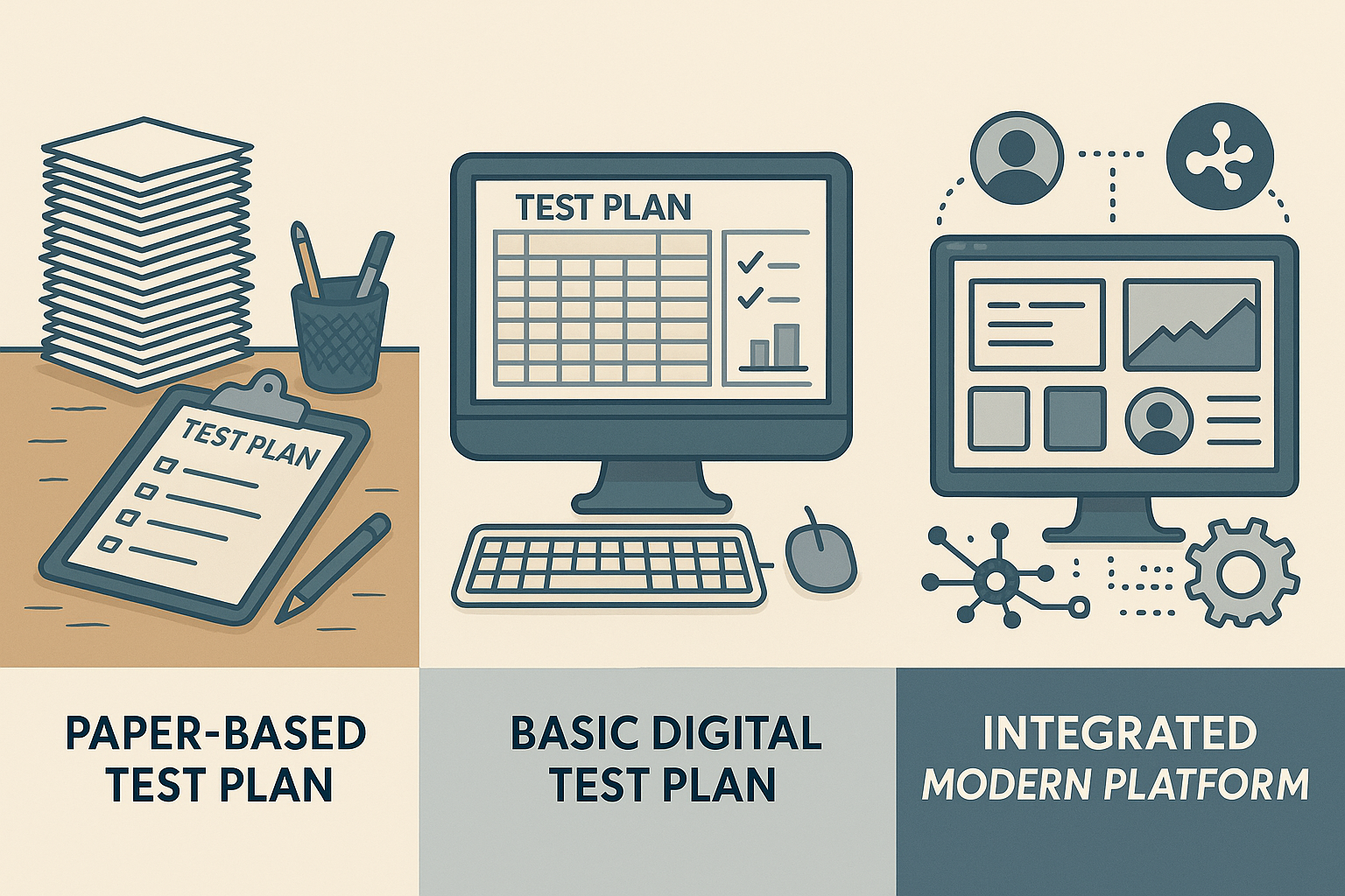 Comparison illustration showing the evolution from basic to advanced test plan tools