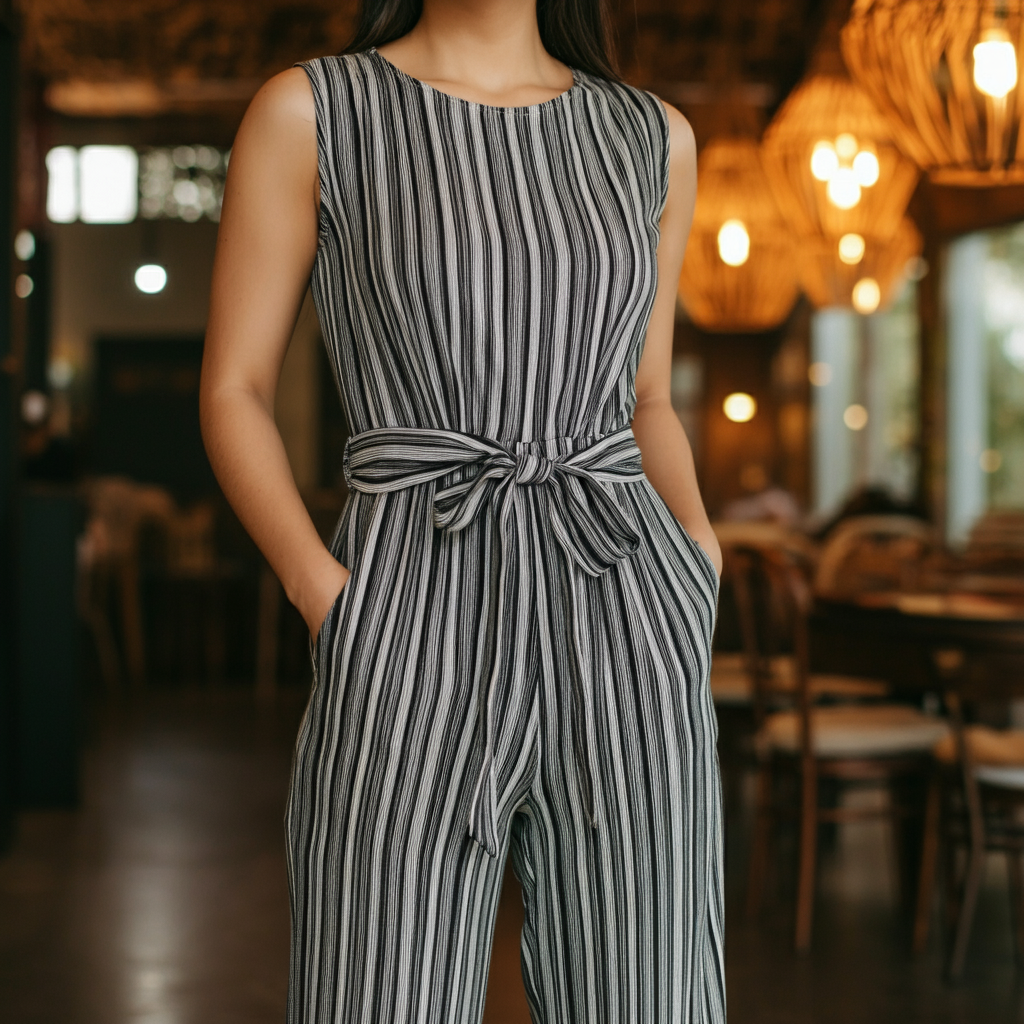 Woman in striped jumpsuit