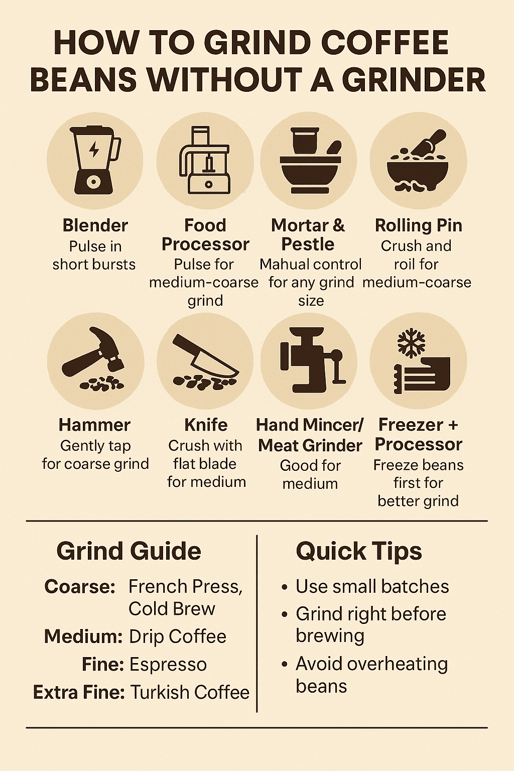 How to Grind Coffee Beans Without a Grinder: 8 Easy Methods (Infographics)