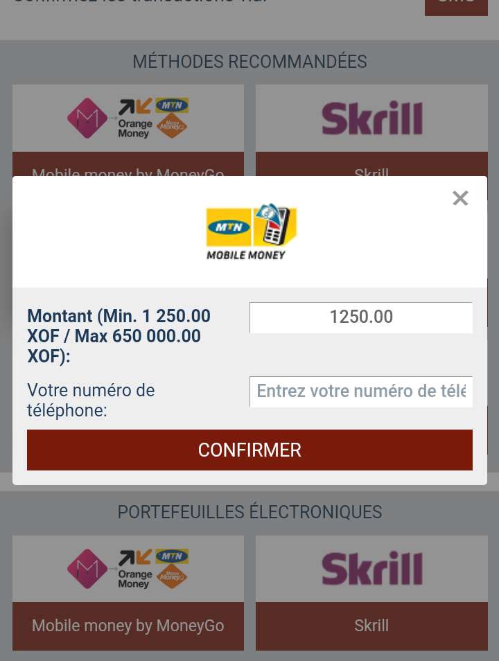 Déposer de l'argent sur son compte 888starz Togo