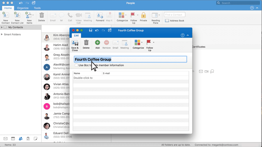 Creating group in Outlook's Mac version