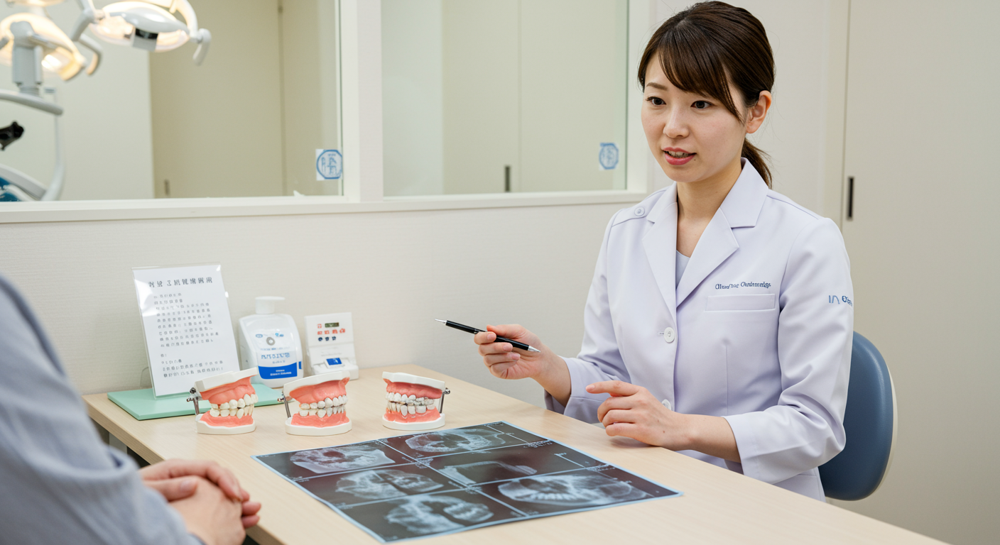 矯正歯科医が患者に治療計画を説明している様子