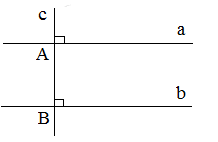 Khởi độngCâu hỏi: Bạn Ánh vẽ hai đường thẳng (phân biệt) a, b cùng vuông góc với đường thẳng c (Hình 48) và khẳng định với bạn Ngân rằng:  Nếu hai đường thẳng phân biệt cùng vuông góc với một dudowgf thẳng khác thì hai đường thẳng đó song song với nhau