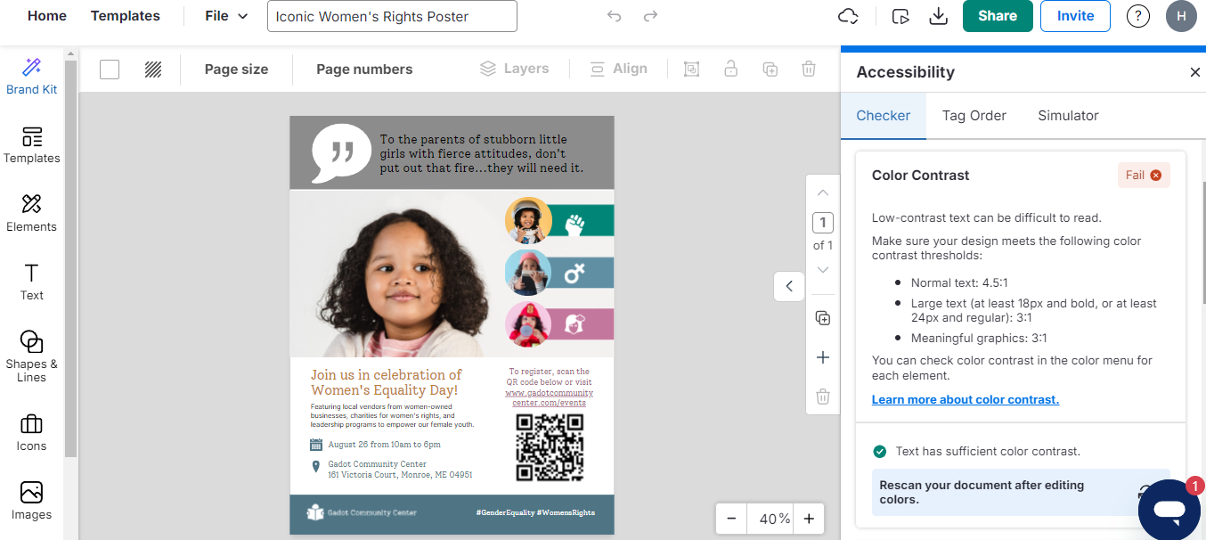 A summary of the different sections the accessibility checker shows you corrections for.