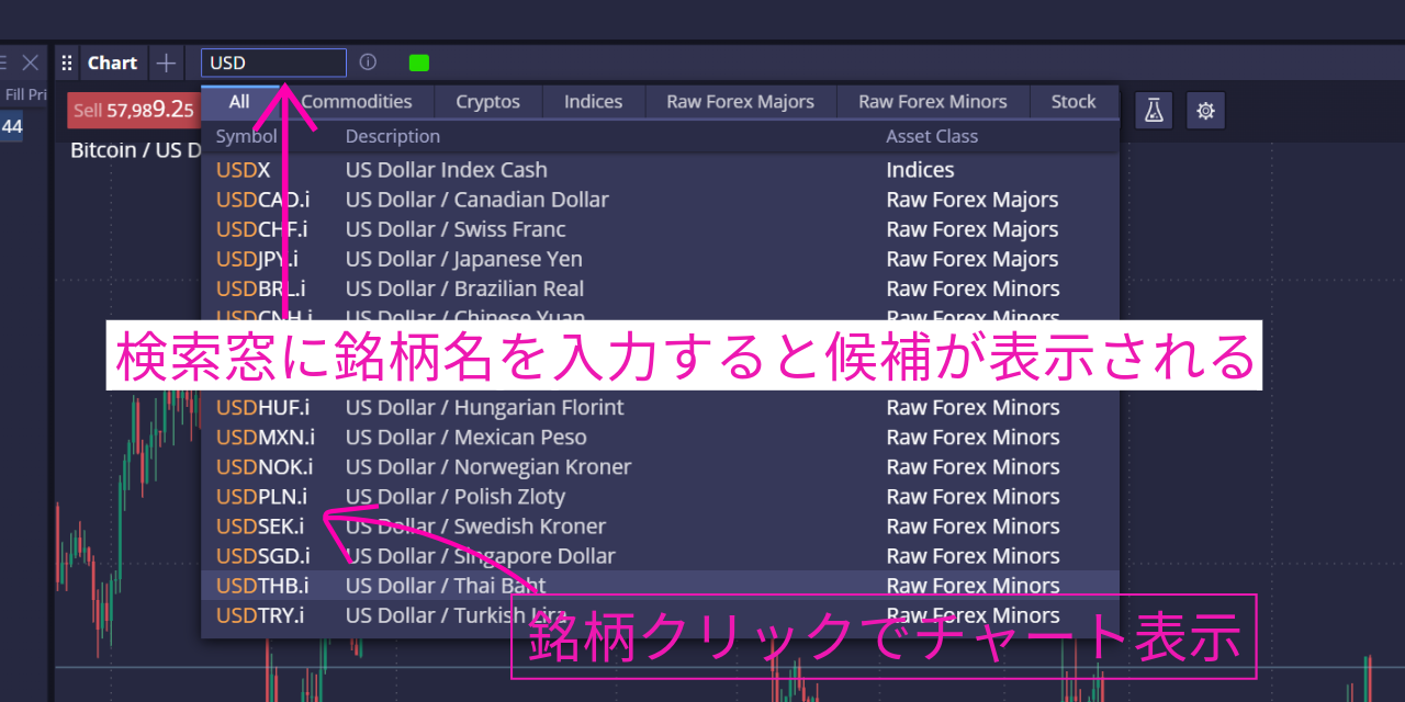 DXTradeで銘柄を検索する