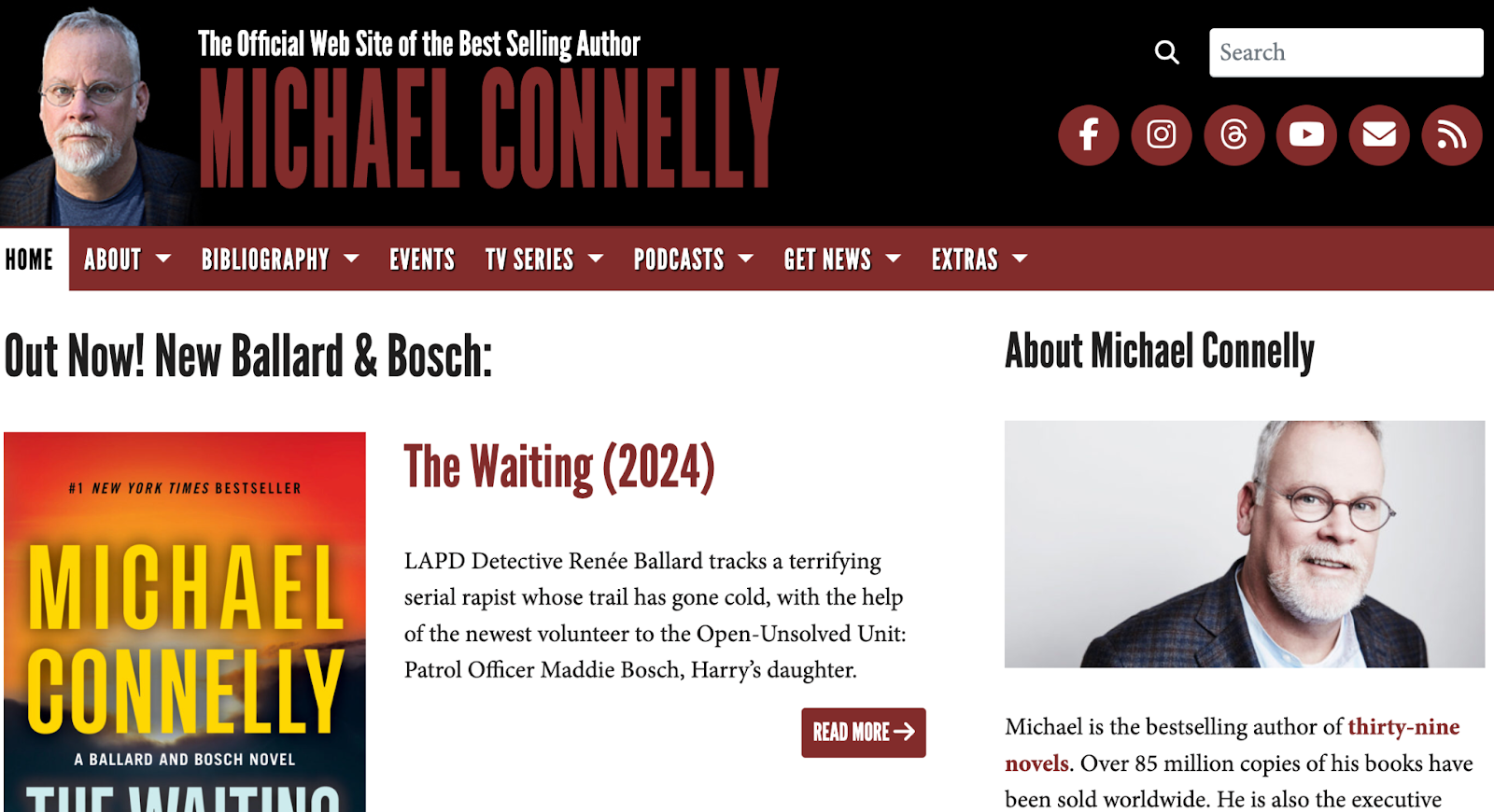 image of Michael Connelly website