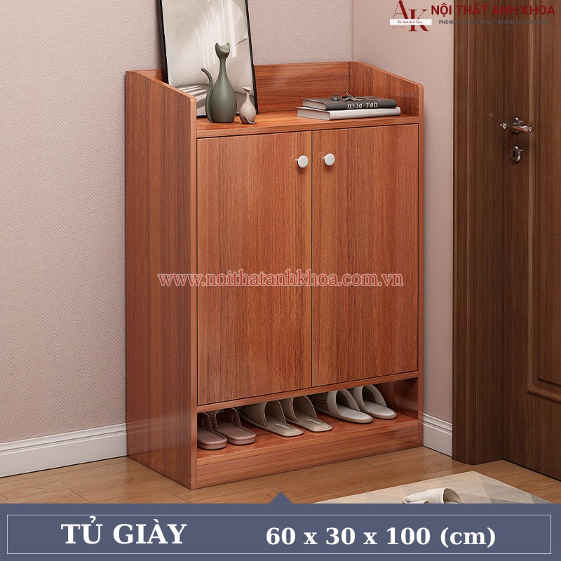 Tủ giày gỗ công nghiệp màu vân gỗ đẹp, giá rẻ (60 x 30 x 100cm)