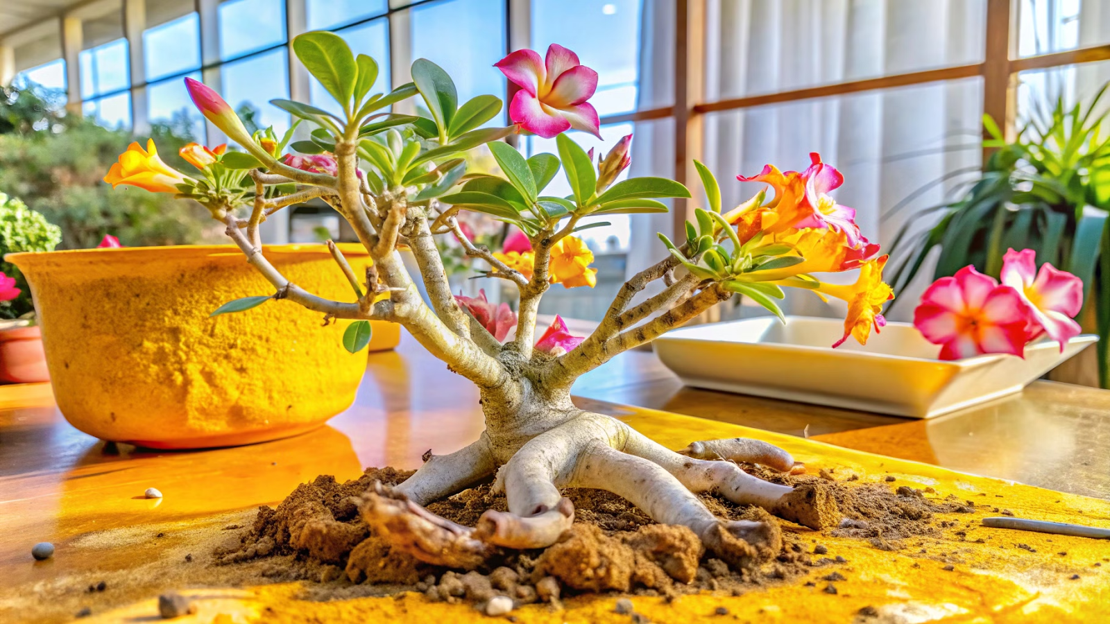 Galho de mudas de rosa do deserto (Adenium obesum) secando antes do plantio.