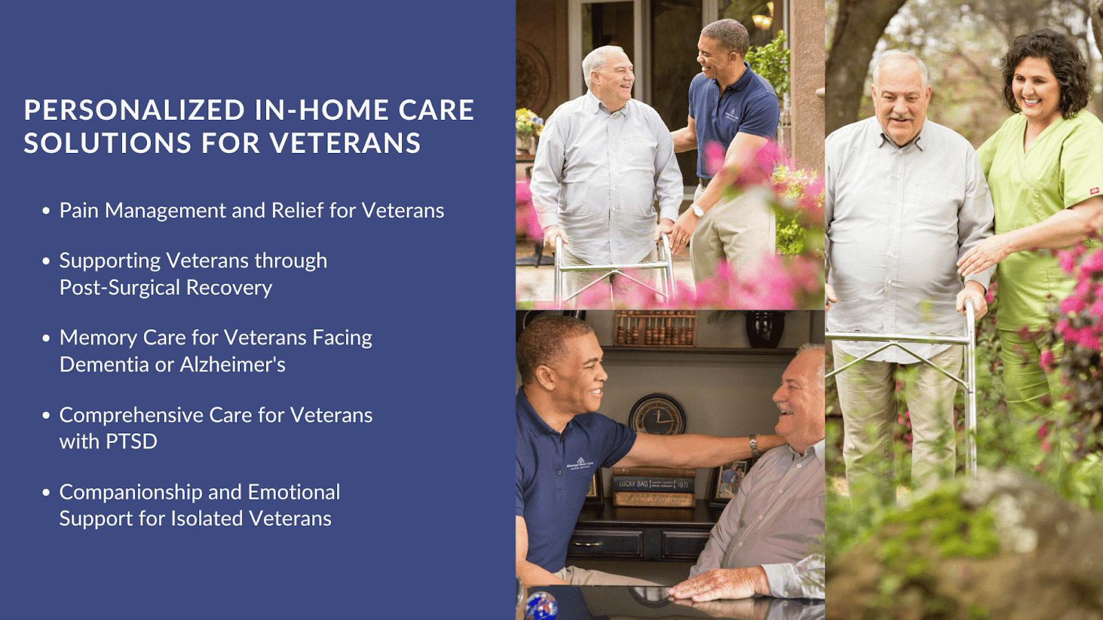 This infographic details Always Best Care's personalized in-home care solutions for veterans