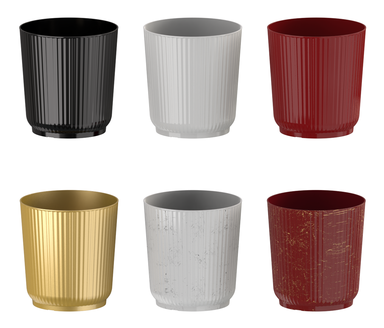 F225-30 glossy pleated plastic orchid pot – 30cm diameter – black, white, red, gold, marble white, marble red