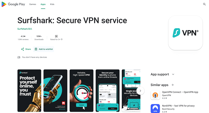 Search for Surfshark VPN