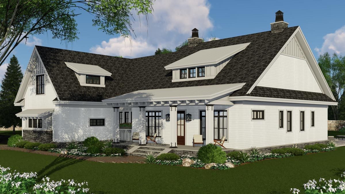 Front-right rendering of the two-story 4-bedroom New American home.
