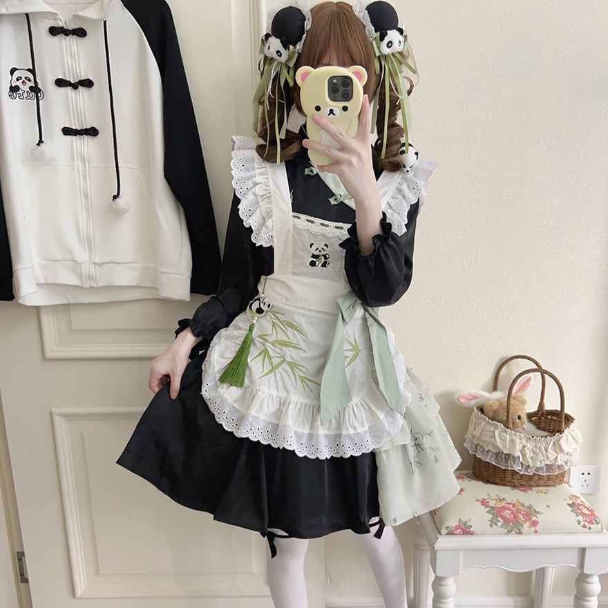 パンダの刺繍がかわいい中華風メイド服の画像