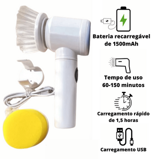 LimpaPro - Escova Elétrica de Limpeza possui uma alta carga de bateria e um carregamento rápido.