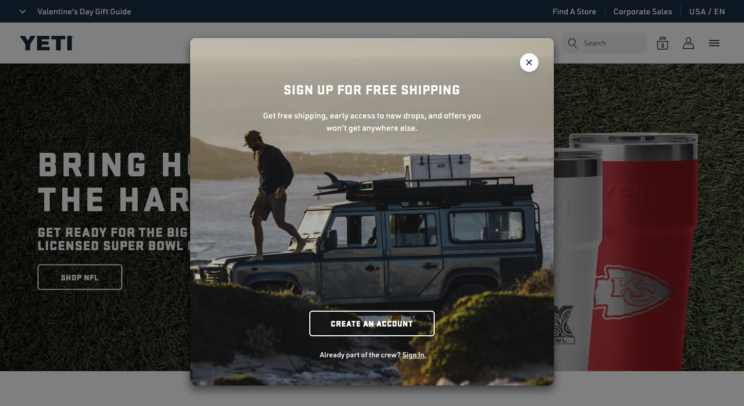 Yeti CTA example: Create an account
