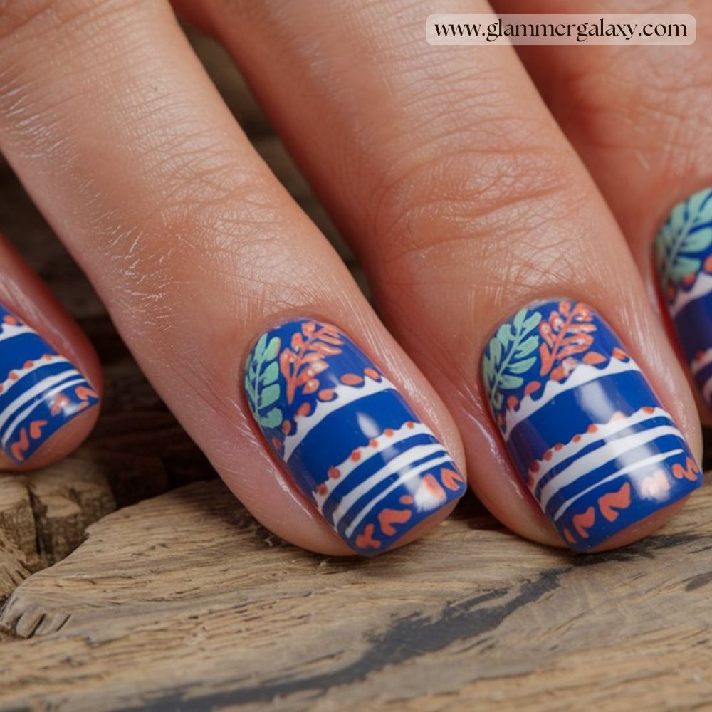 Hot summer nails having Tropical + tribal