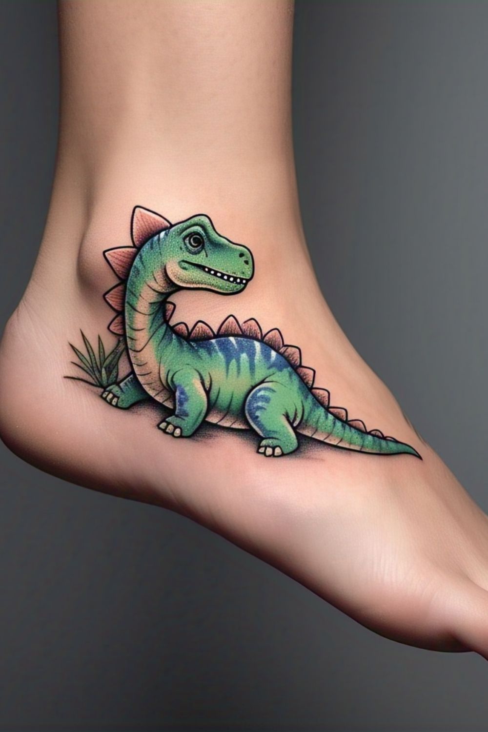 Cute Small Stegosaurus Foot Tattoo