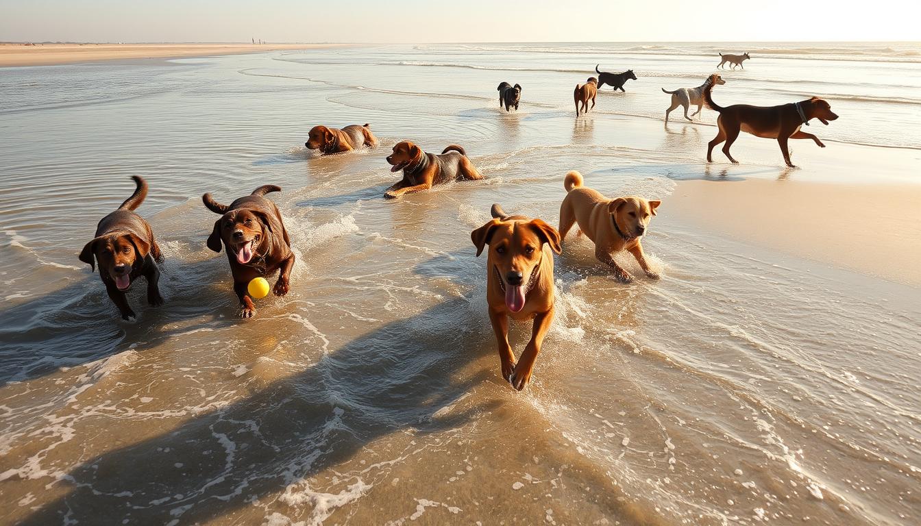 Ipperwash Beach dogs enjoying the water