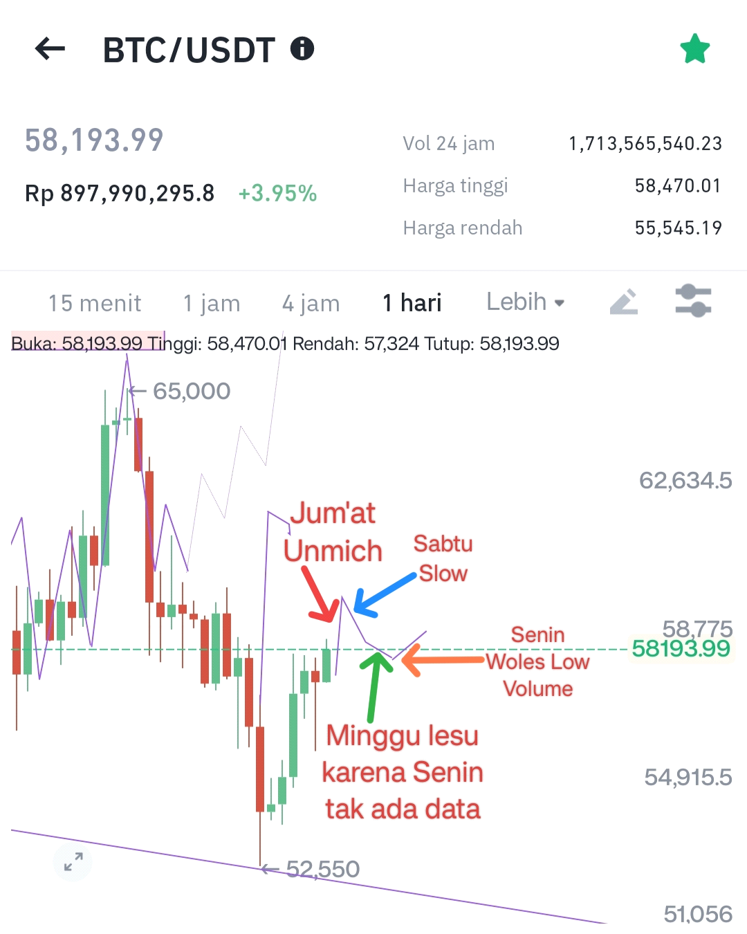 Ilustrasi pergerakan BTC/USDT. Sumber: Hoteliercrypto.