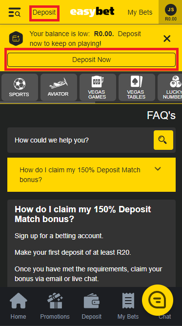 Make your first deposit on Easybet