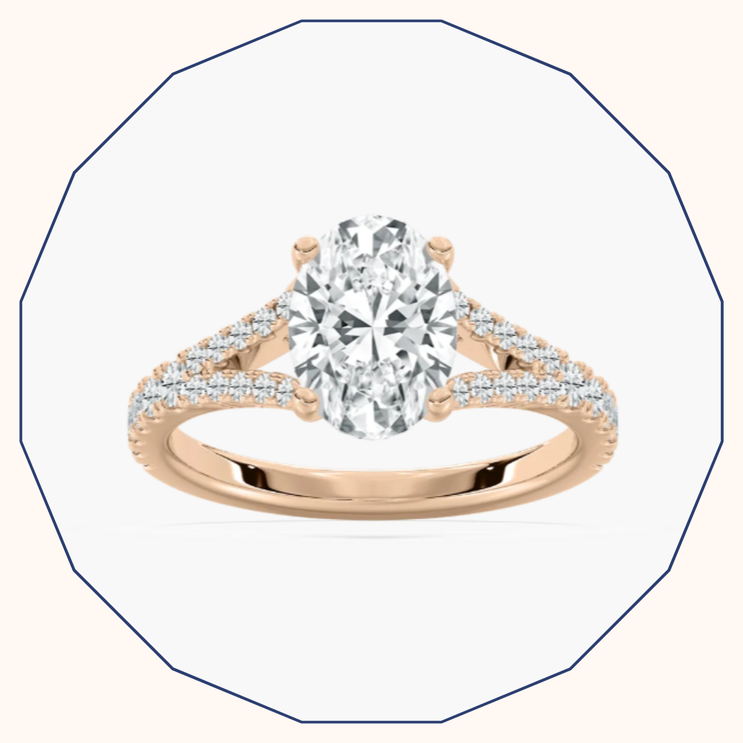 Stylish and modern looking lab diamond wedding ring in rose gold.