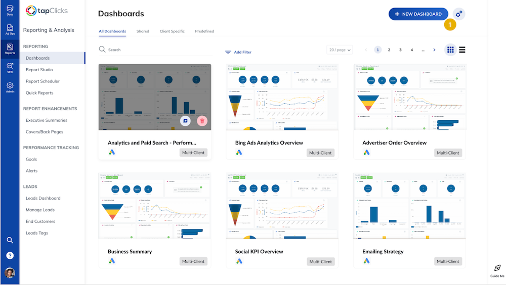 PPC reports for clients (Dashboard setup in TapClicks)