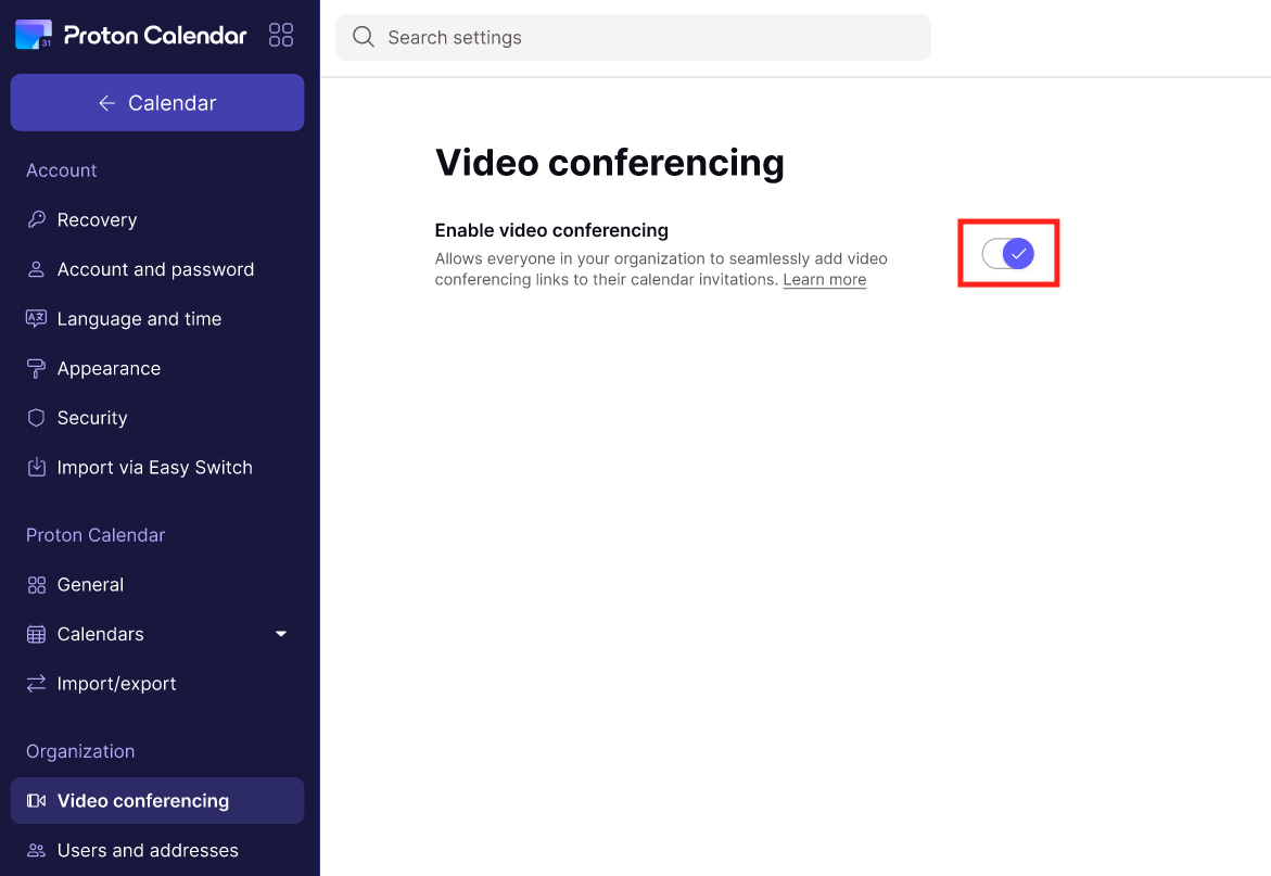 Toggle the Enable video conferencing switch off