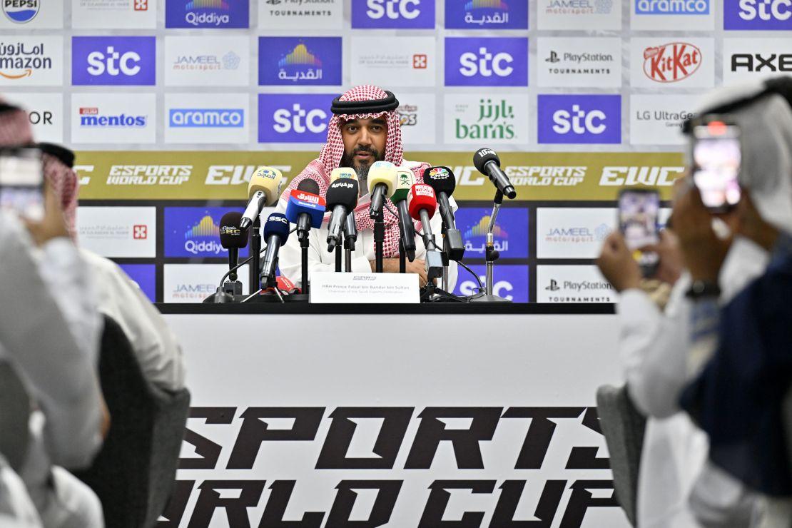 President of the Saudi Esports Federation, Prince Faisal bin Bandar bin Sultan Al Saud gives a press conference during the opening ceremony of 2024 Esports World Cup is held in Riyadh, Saudi Arabia on July 2.