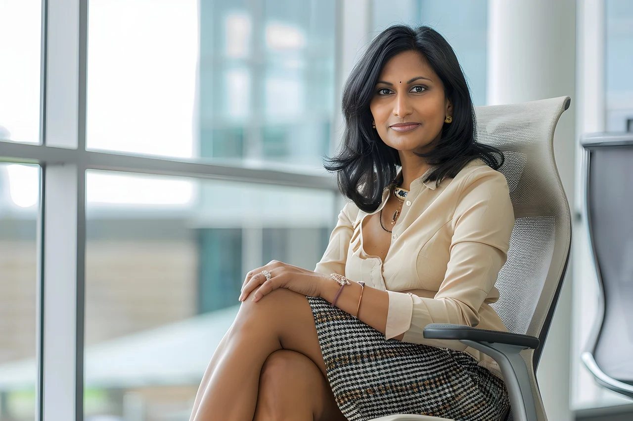 Great leadership photo of professional woman in business attire