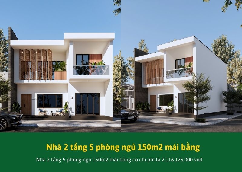 Nhà 2 tầng 5 phòng ngủ 150m2 mái bằng Xây dựng Nhất Tín