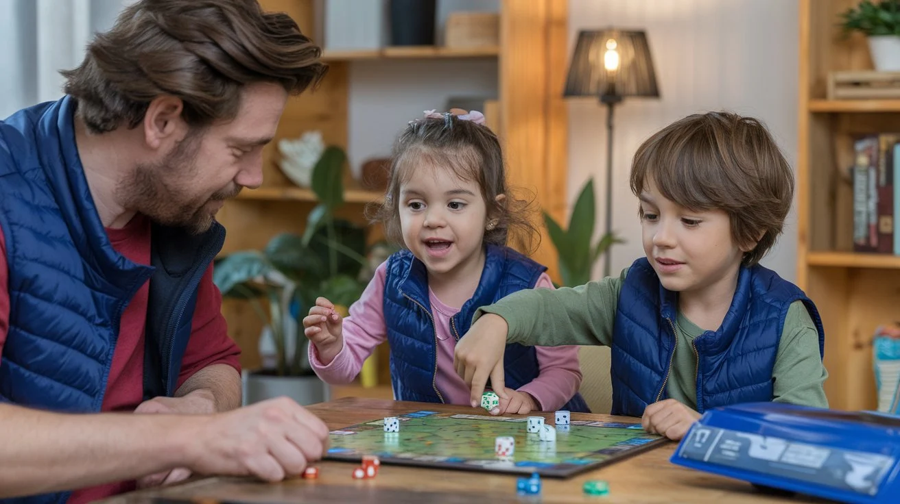 Family enjoying quality time with a screen-free board game.