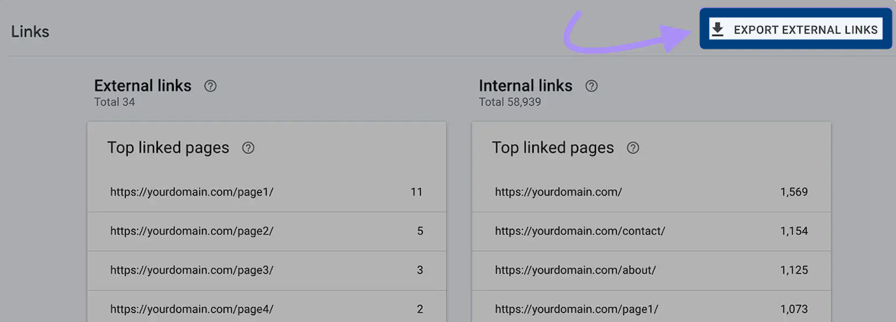 Export backlinks CSV in GSC